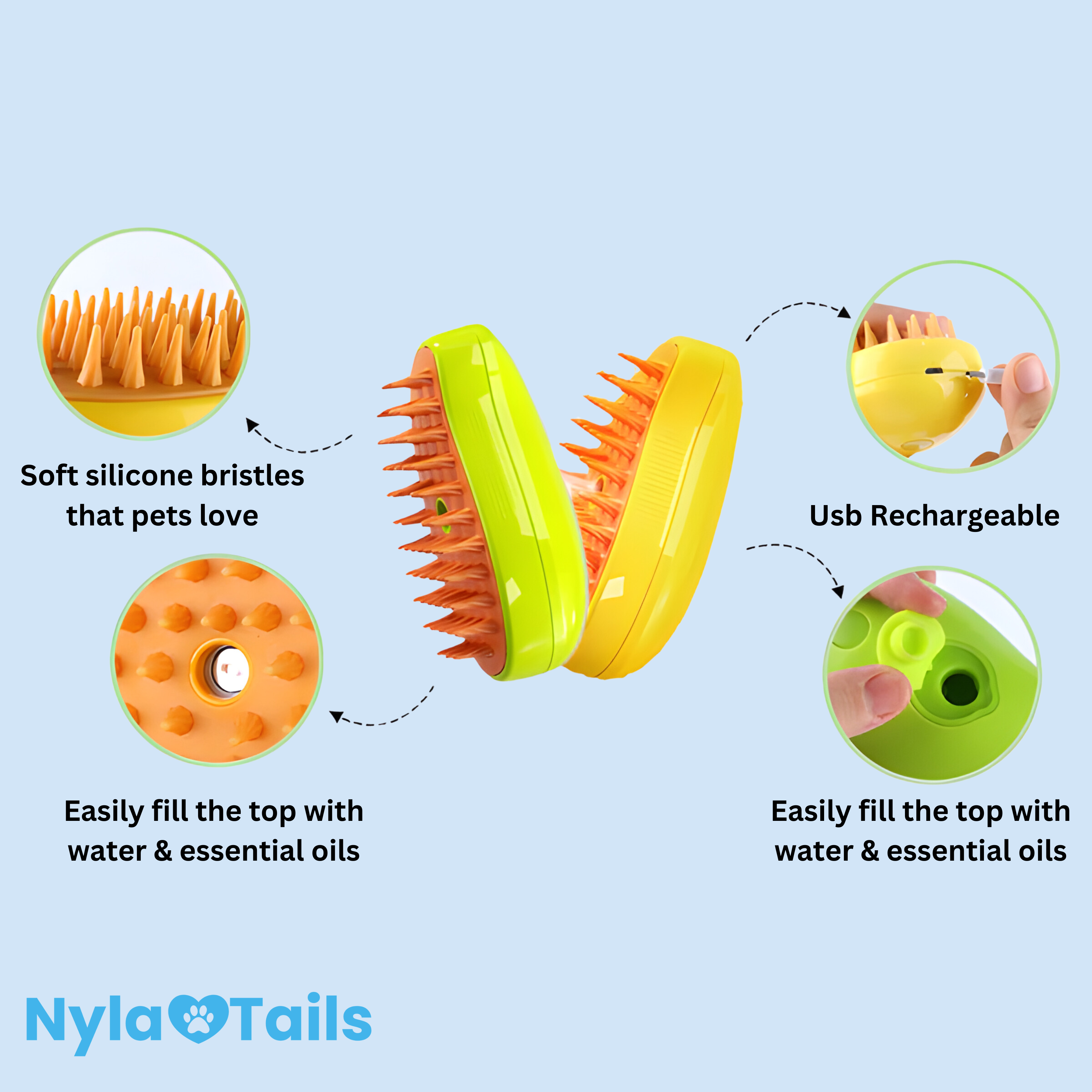 NylaTails® Pet Hair Steam Brush